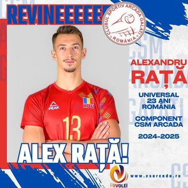 Volei masculin: Alexandru Raţă, component al naţionalei, revine la Arcada Galaţi
