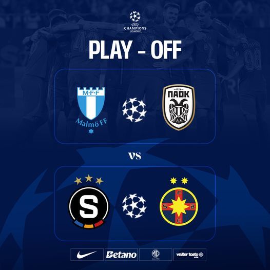 FCSB va întâlni învingătoarea dintre PAOK şi Malmo, în play-off-ul Ligii Campionilor, dacă trece de Sparta Praga în turul trei preliminar