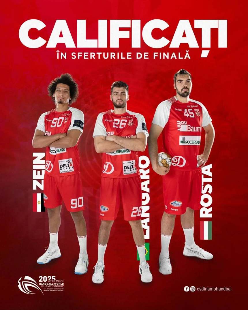 Handbal masculin: Şase echipe europene în sferturile Campionatului Mondial; Trei dinamovişti vor juca pentru semifinale