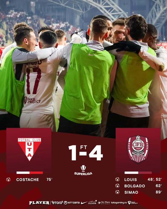 CFR Cluj a învins UTA Arad, scor 4-1, şi este lider în Superliga