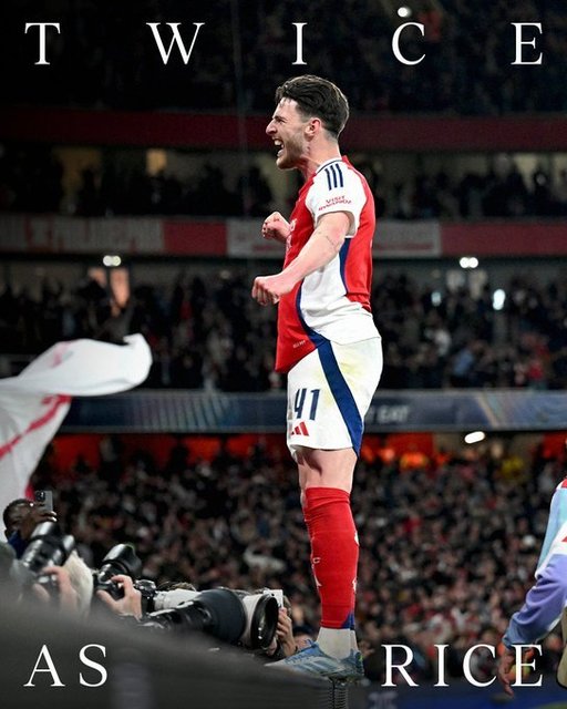 Declan Rice (Arsenal), primul jucător care a marcat de două ori din lovitură liberă în fază eliminatorie din Liga Campionilor - VIDEO