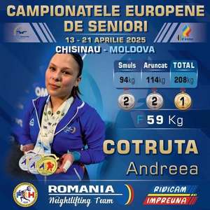 Andreea Cotruta, campioană europeană la 59 kilograme. Ea a obţinut argintul la smuls şi aruncat
