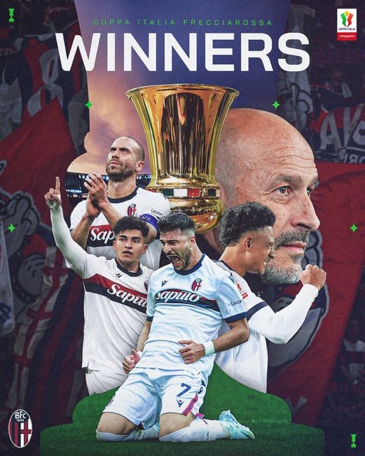 Bologna este câştigătoarea Cupei Italiei, după ce a învins în finală AC Milan. Este primul său trofeu după mai bine de cinci decenii