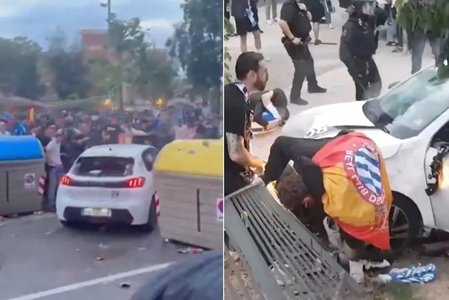O maşină a intrat în mulţime înaintea derbiului Barcelonei dintre Espanol şi Barça. 13 persoane au fost rănite - VIDEO