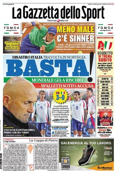Presa italiană, şocată şi nemiloasă, după eşecul înregistrat de Squadra Azzurra în faţa Norvegiei, în preliminariile CM-2026