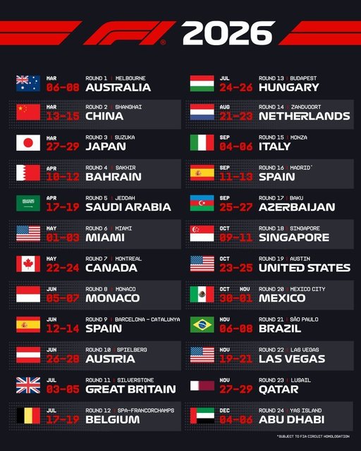 Formula 1: Calendarul 2026 a fost dezvăluit, Grand Prix-ul de la Madrid, programat în septembrie