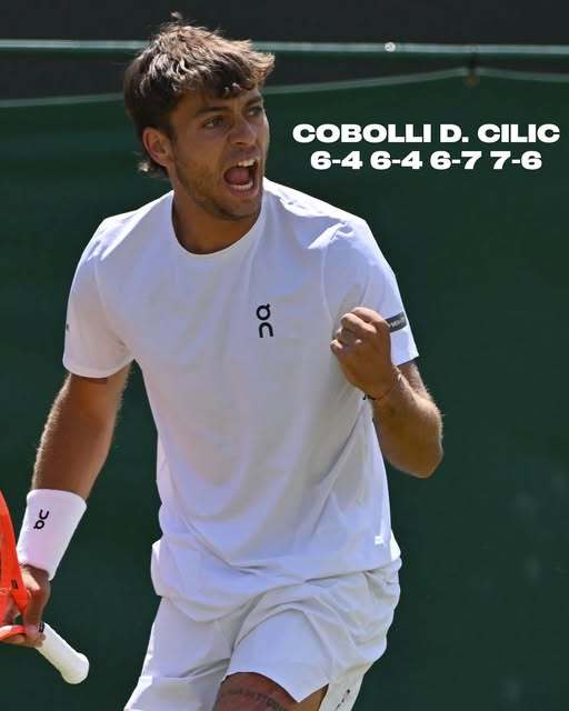 Flavio Cobolli, în sferturi la Wimbledon, după victoria cu Marin Cilic. El a ajuns pentru prima oară în sferturi la un grand slam