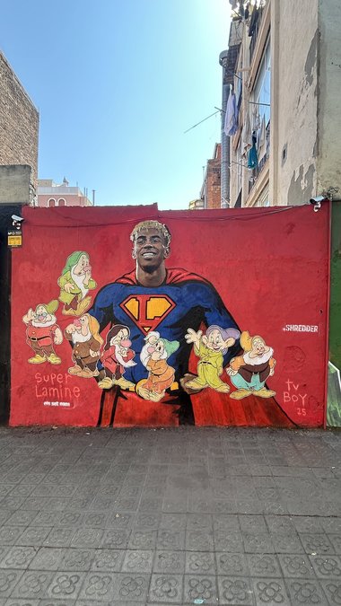 Pictura murală a lui Lamine Yamal, vandalizată la Barcelona, "Cei şapte pitici" adăugaţi lângă starul de la FC Barcelona