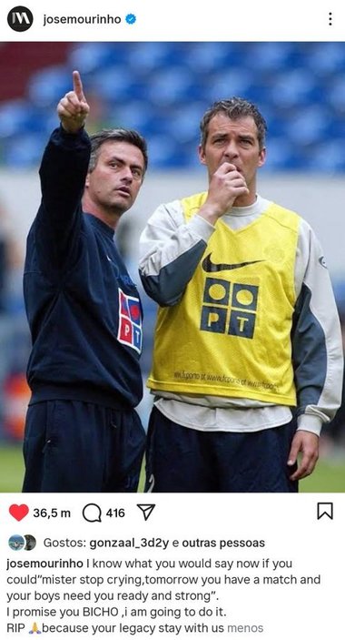 Jose Mourinho, omagiu pentru Jorge Costa: Sunt foarte trist pentru că el face parte din istoria mea ca antrenor - VIDEO