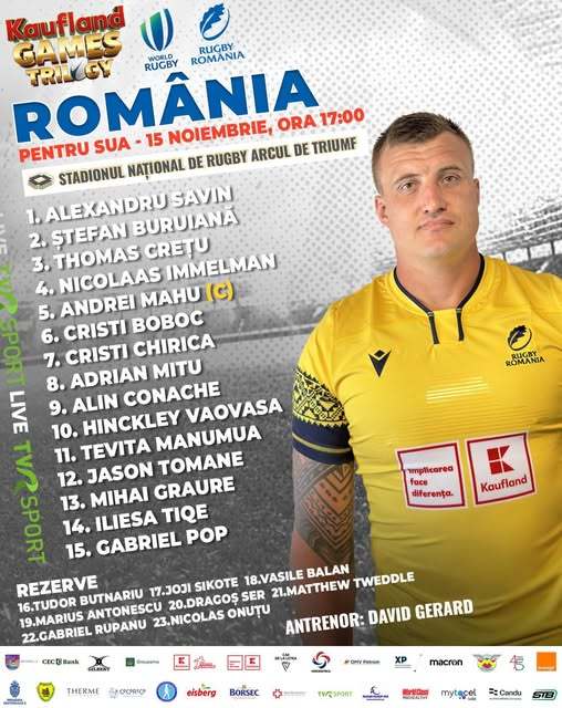 Rugby: 4 schimbări în primul XV al României pentru meciul cu SUA. Andrei Mahu, căpitanul Stejarilor în premieră