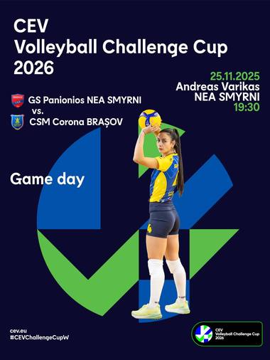 Volei feminin: GS Panionios – Corona Braşov, scor 3-0, în 16-le Challenge Cup