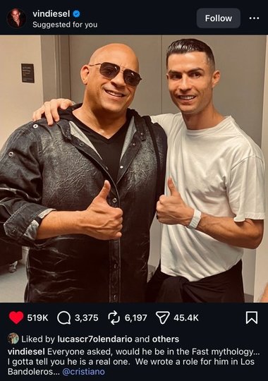 Cristiano Ronaldo ar putea apărea în următorul episod al seriei Fast and Furious. Anunţul lui Vin Diesel