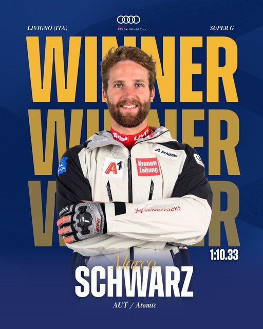 Schi alpin: Austriacul Schwarz a câştigat primul său Super-G de Cupă Mondială, la Livigno