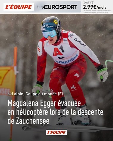 Schi alpin: Austriaca Magdalena Egger, evacuată cu elicopterul după o căzătură în proba de coborâre de la Zauchensee