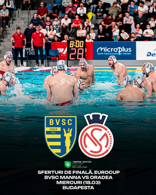 Polo: Campioana CSM Oradea se va duela cu formaţia ungară BVSC Budapesta, în sferturile LEN Euro Cup