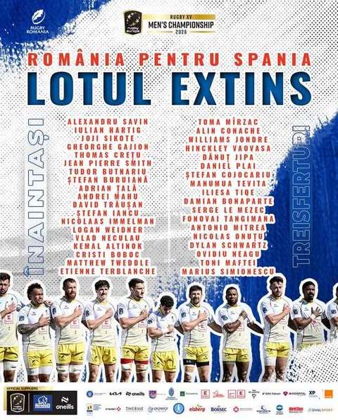 Rugby: Lotul extins al României care pregăteşte meciul cu Spania, pentru medaliile de bronz ale Campionatului European