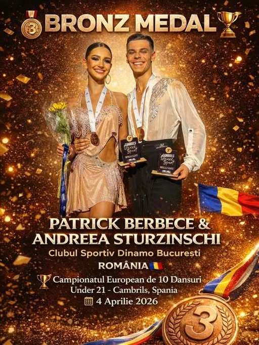 Dans sportiv: Perechea Patrick Berbece & Andreea Sturzinschi, medalie de bronz la Campionatului European de 10 dansuri Under 21