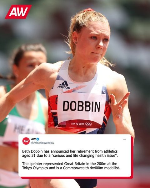 Atleta Beth Dobbin, deţinătoarea recordului Scoţiei la 200 m, şi-a anunţat retragerea din activitate. Ea s-a confruntat ”cu o problemă de sănătate gravă, care i-a schimbat viaţa”