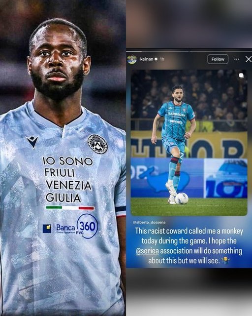 Atacantul echipei Udinese, Keinan Davis, îl acuză pe fundaşul formaţiei Cagliari, Alberto Dossena, de rasism: „Acest laş rasist m-a numit maimuţă”
