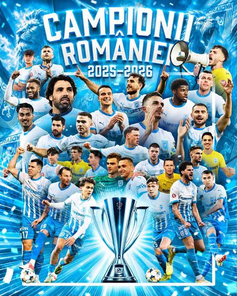 UPDATE - Superliga: Universitatea Craiova este noua campioană a României, după ce a spulberat Universitatea Cluj, scor 5-0. Echipa craioveană a reuşit eventul