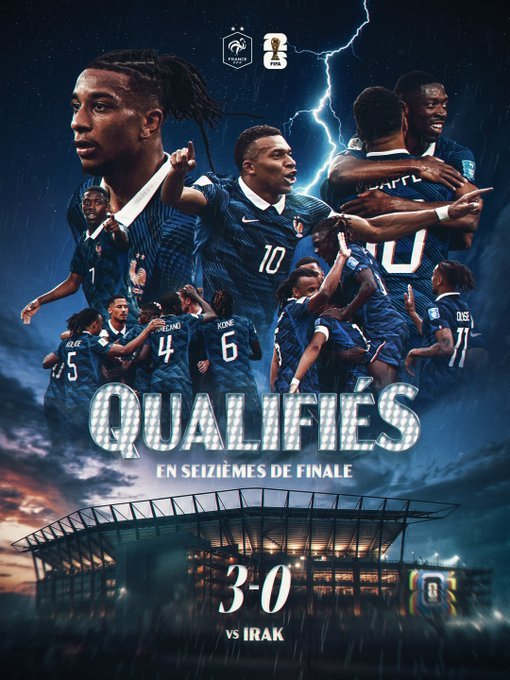 Cupa Mondială 2026: Franţa, calificată în 16-imi, după 3-0 cu Irak. Aflat la meciul 100, Mbappe a reuşit o ”dublă”/ Meciul, întrerupt două ore din cauza vremii