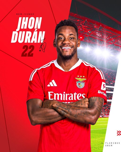 La 22 de ani, atacantul Jhon Duran va juca la Benfica, al şaptelea club al carierei sale