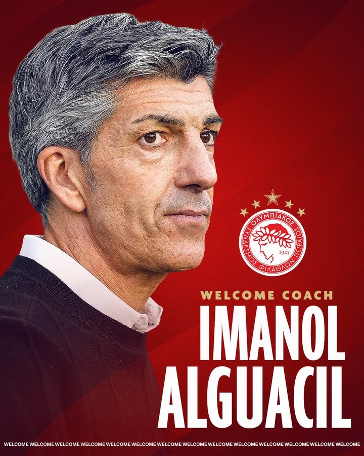 Câştigător al Conference League în 2024, Jose Luis Mendilibar a fost înlocuit de Imanol Alguacil pe banca tehnică a echipei Olympiakos Pireu