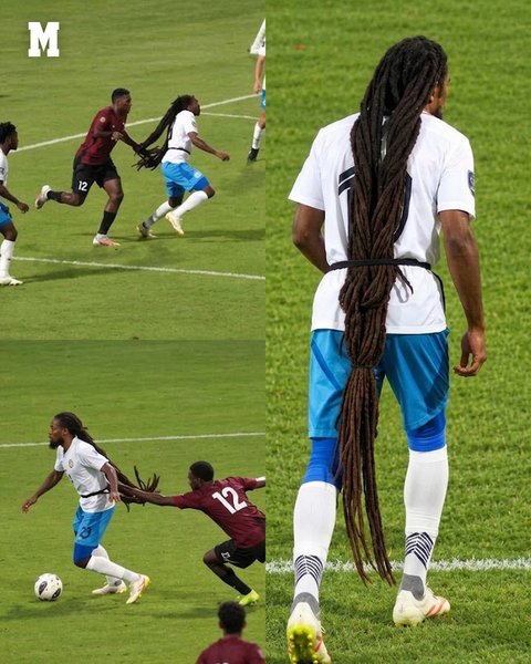 Rapunzel pe terenul de fotbal. Un jucător din Anguilla a provocat două eliminări. Adversarii l-au tras de codiţele împletite - VIDEO