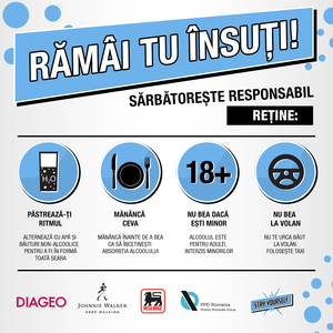 COMUNICAT DE PRESĂ: “RĂMÂI TU ÎNSUŢI!” NU E O COMPETIŢIE! Diageo şi PPD România cu susţinerea Mega Image dau startul unei campanii de infomare şi educare cu privire la consumul responsabil de alcool