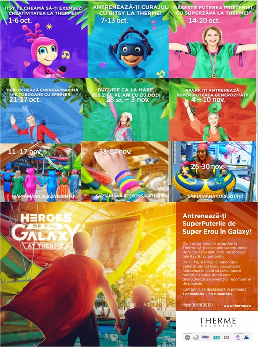 COMUNICAT DE PRESĂ: Therme Bucureşti a lansat evenimentele Heroes of the Galaxy. Record în industria ospitalităţii: peste 200 evenimente pentru copii şi părinţi în 2019