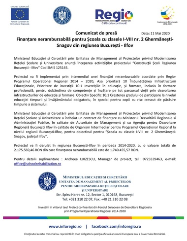 „Construcţii Şcoli Regiunea Bucureşti-Ilfov“ Cod SMIS 125145
