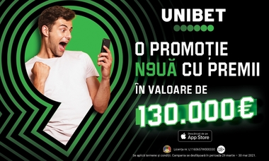 COMUNICAT DE PRESĂ: Ploaie de premii la Unibet în aprilie şi mai - recompense extra în valoare totală de 150.000 euro