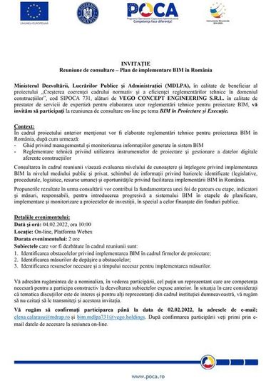 VEGO HOLDINGS: Prima Reuniune de consultare – Plan de implementare BIM în România