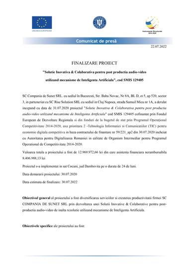 COMUNICAT DE PRESĂ POC Compania de Sunet - final de proiect