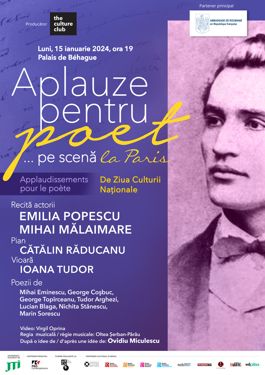 Aplauze pentru poet... pe scenă, în inima Parisului: actorii Emilia Popescu şi Mihai Mălaimare duc magia poeziei româneşti la Palatul Béhague 