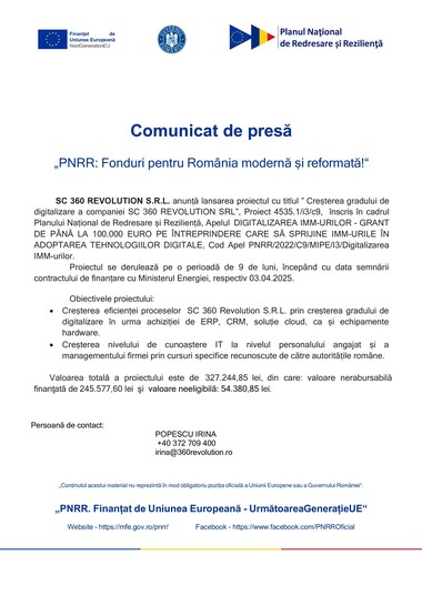 PNRR: Fonduri pentru România modernă şi reformată