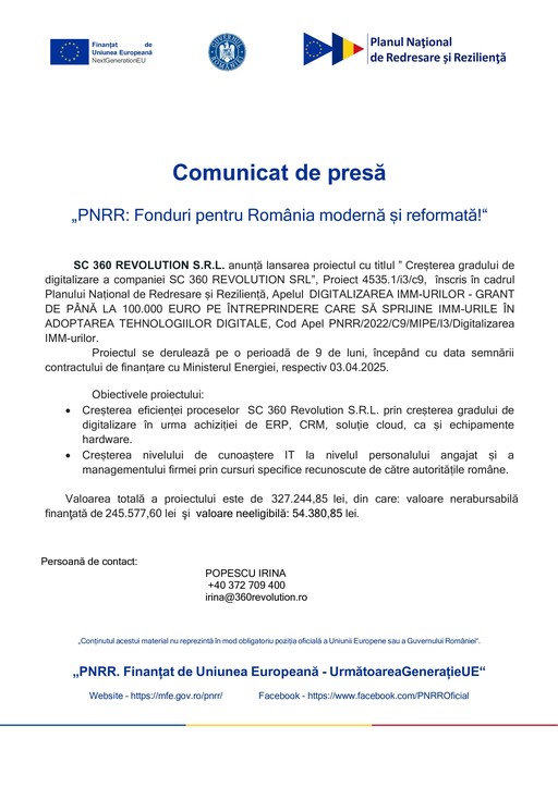 PNRR: Fonduri pentru România modernă şi reformată
