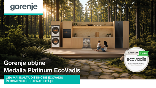 Gorenje a primit din nou Medalia Platinum EcoVadis. Gorenje devine singurul mare producător de electrocasnice din lume care primeşte, pentru al doilea an consecutiv, cel mai înalt calificativ EcoVadis Platinum
