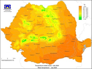 Administraţia Naţională de Meteorologie: Cantităţile de precipitaţii căzute în luna iulie, cu 4.8 l/mp peste media multianuală a perioadei 1981-2010/ Zilele de 30 şi 31 iulie, cele mai calde din această vară/ Recordul – 38,4 grade, la Calafat