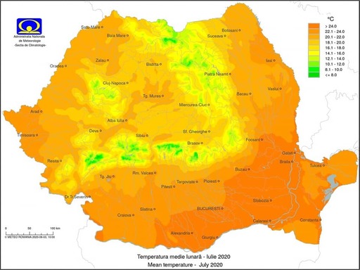 Administraţia Naţională de Meteorologie: Cantităţile de precipitaţii căzute în luna iulie, cu 4.8 l/mp peste media multianuală a perioadei 1981-2010/ Zilele de 30 şi 31 iulie, cele mai calde din această vară/ Recordul – 38,4 grade, la Calafat