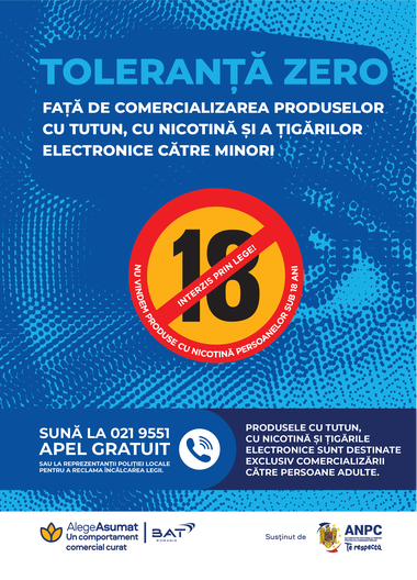 BAT: Toleranţă zero faţă de comercializarea produselor cu tutun şi a ţigărilor electronice către minori 