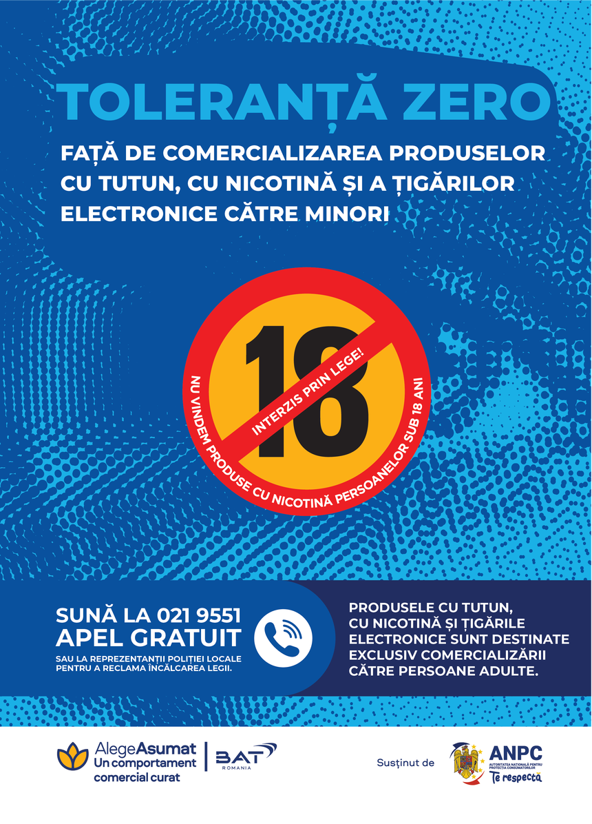 BAT: Toleranţă zero faţă de comercializarea produselor cu tutun şi a ţigărilor electronice către minori 