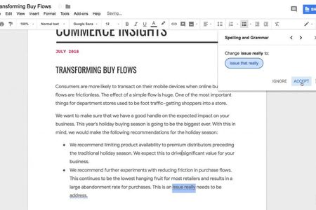 Inteligenţa artificială verifică gramatica în Google Docs