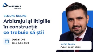 Peste 100 de profesionişti din industria construcţiilor au participat la cel mai mare webinar pe tema Arbitrajul şi Litigiile în Construcţii, susţinut de avocatul Drd. Eugen Sârbu