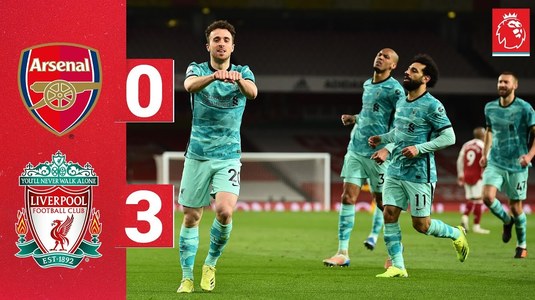 Victorie cu 3-0 pentru Liverpool în derby-ul cu Arsenal din deplasare. Campioana Premier League s-a apropiat la două puncte de locul 4