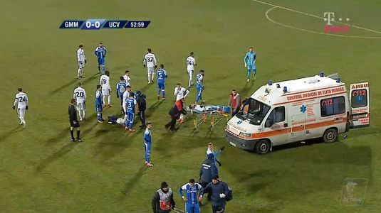 VIDEO | Mediaş-Craiova. Doi jucători s-au dat cap în cap şi au fost duşi la spital! Ultimele detalii despre starea lor!