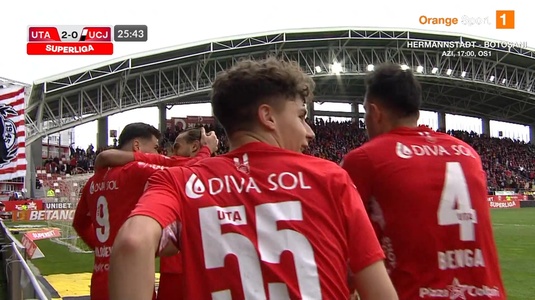 VIDEO | Victorie importantă pentru UTA. Arădenii au marcat două goluri în trei minute şi au câştigat clar meciul cu U Cluj