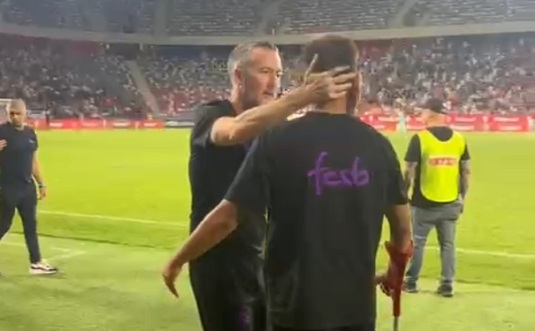 VIDEO | Alexandru Musi, cu lacrimi în ochi în timp ce este consolat de MM Stoica. Tânărul fotbalist de la FCSB s-a accidentat la meciul cu Farul