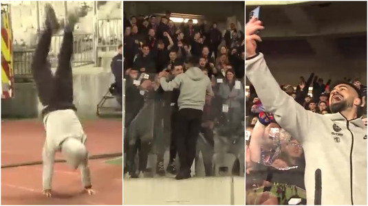 VIDEO | Creţu, one man show. Fundaşul a mers în mâini şi şi-a făcut selfie cu suporterii FCSB-ului