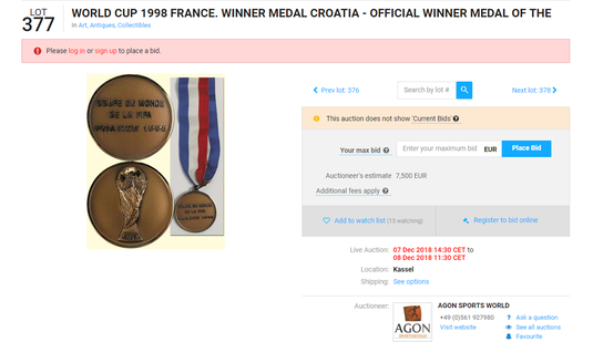 Urmează modelul Duckadam! O medalie de bronz obţinută de croaţi la Mondialul din 1998 a fost scoasă la licitaţie: "Cineva are probleme grave!"